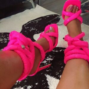 Bold Neon Pink Strappy Heels